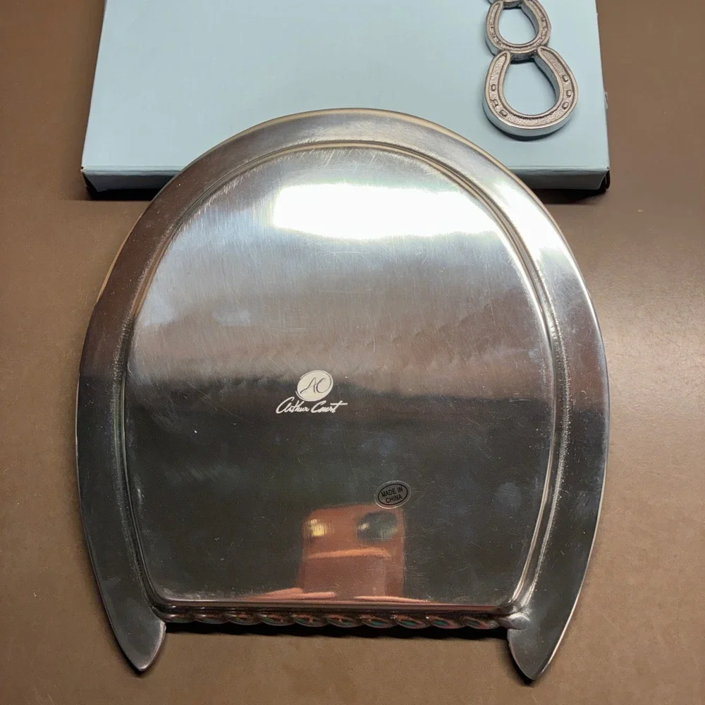 Arthur Court Vintage Horseshoe Plate with Server in box serving tray w spreader